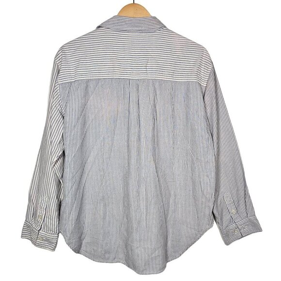 American Eagle Striped Button-Up Shirt Blue White Cotton Blend Women's M - Picture 2 of 8